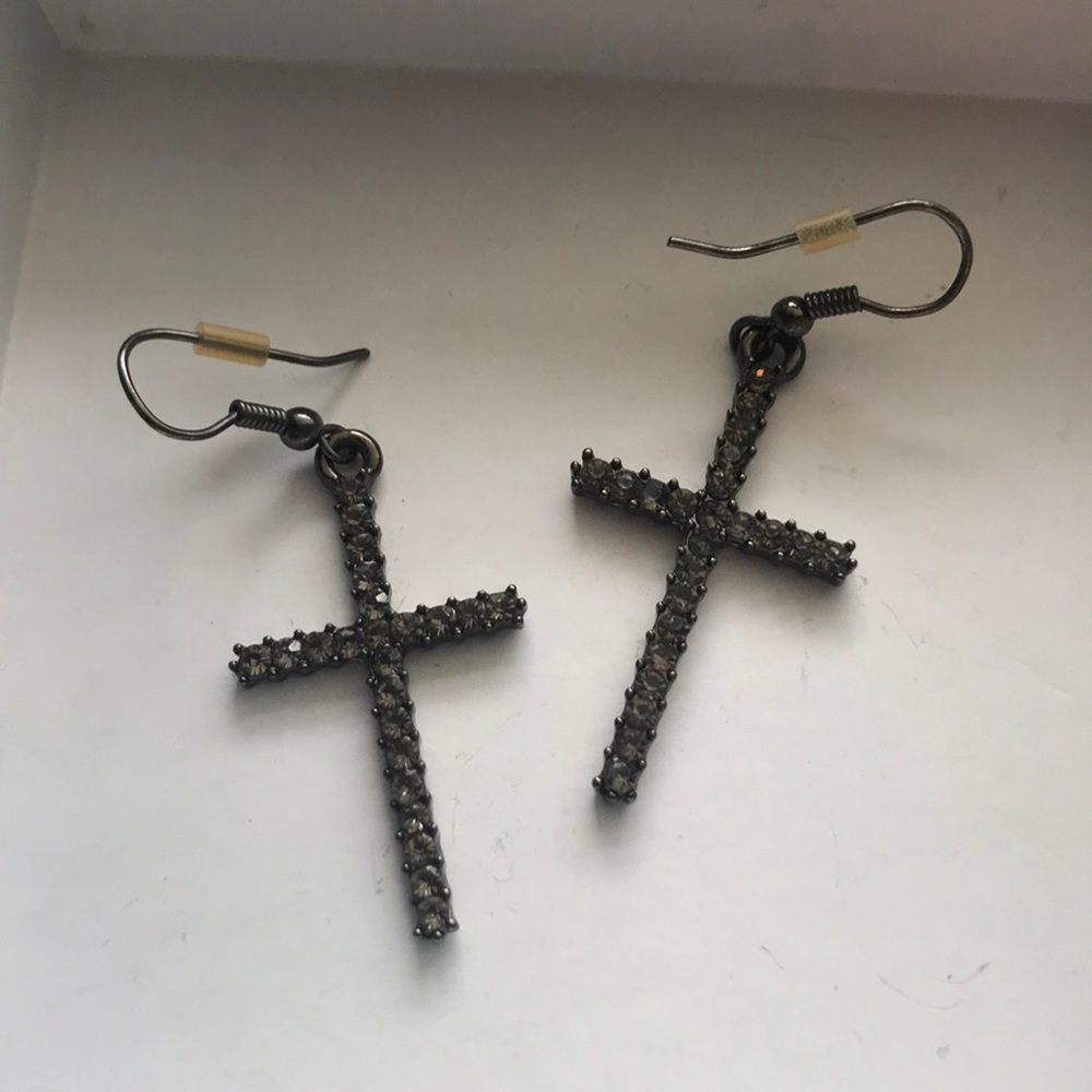 Black cross earrings